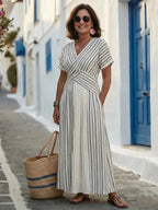 Gloria | Cross Waist V-Neck Short Sleeve Midi Dress