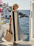 Janine | Striped Short Sleeve Round Neck Maxi Dress