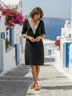 Lourdes | Three-Quarter Sleeve V-Neck Knee Length Dress