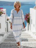Liv | Embroidered V-Neck Long Sleeve Maxi Dress