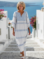 Liv | Embroidered V-Neck Long Sleeve Maxi Dress