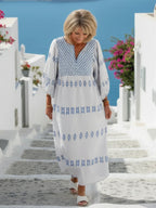 Liv | Embroidered V-Neck Long Sleeve Maxi Dress