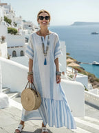 Talia | Striped Round Neck Short Sleeve Maxi Dress