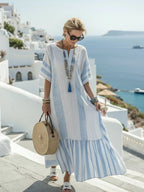 Talia | Striped Round Neck Short Sleeve Maxi Dress