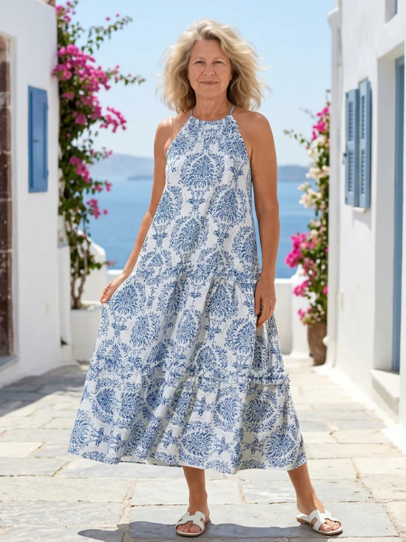 Cecily | High Neck Sleeveless Tiered Midi Dress