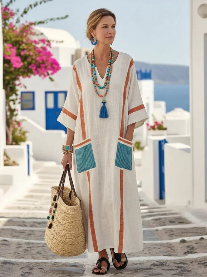 Malia | Half Sleeve V-Neck Maxi Dress With Pockets