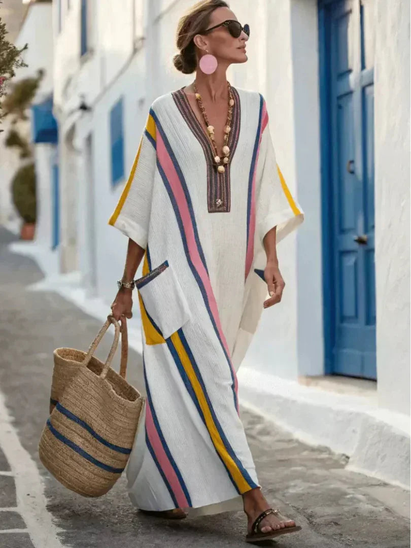 Malia | Half Sleeve V-Neck Maxi Dress With Pockets