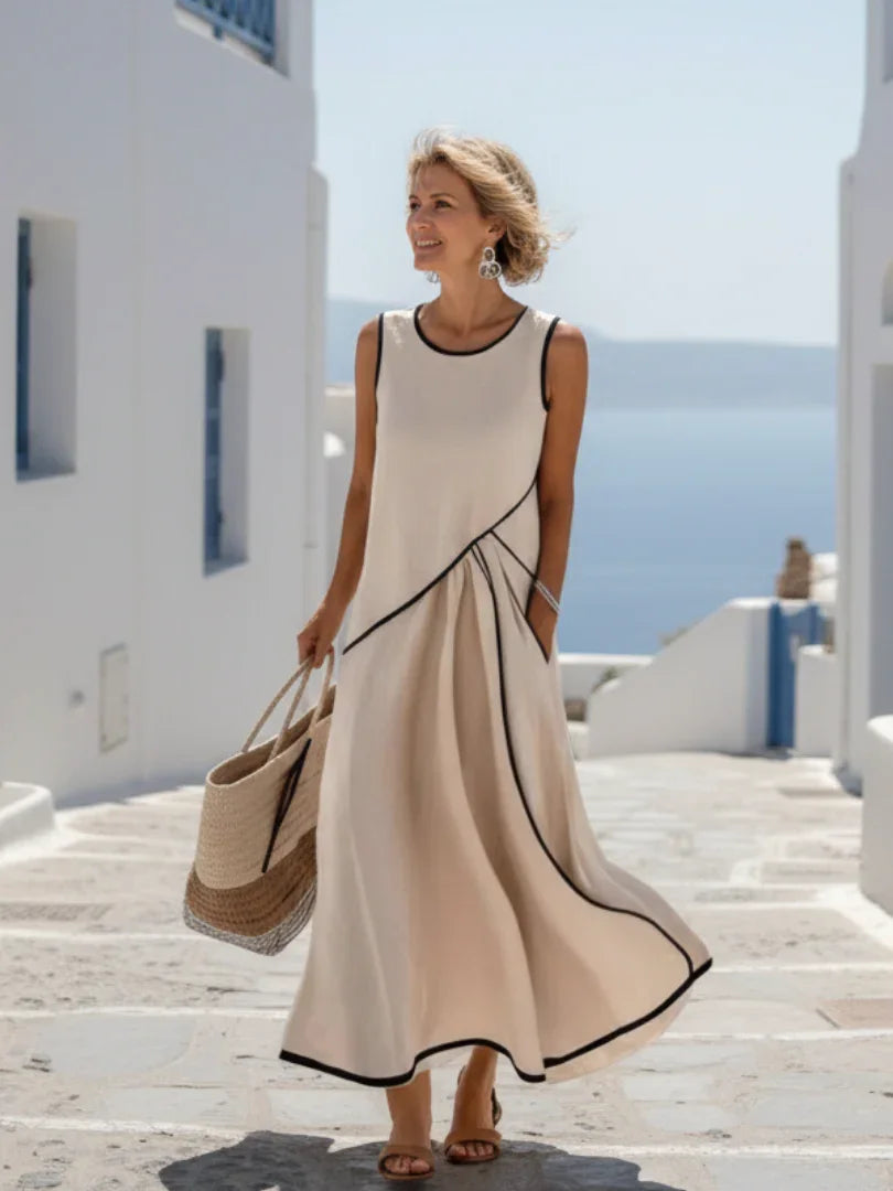 Karis | Draped Sleeveless Round Neck Maxi Dress
