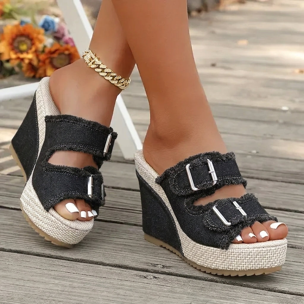 Sidonie | Frayed Edge Wedge Sandals