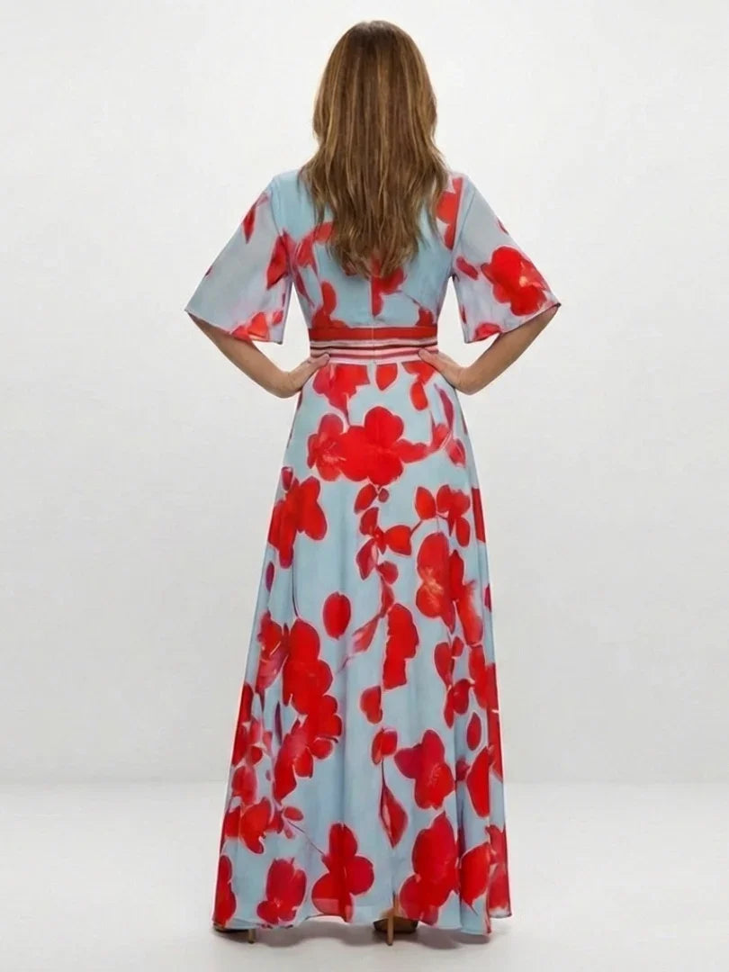 Charlotte | Floral V-Neck Short Sleeve Maxi Dress