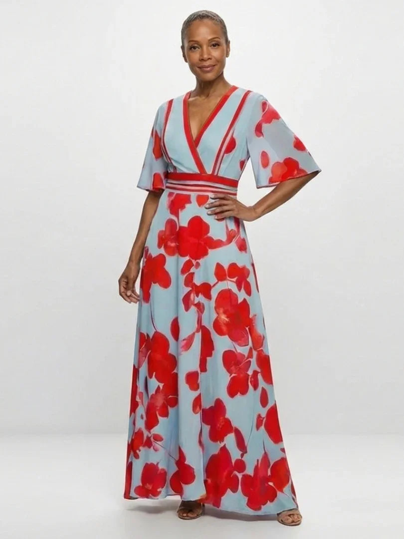 Charlotte | Floral V-Neck Short Sleeve Maxi Dress