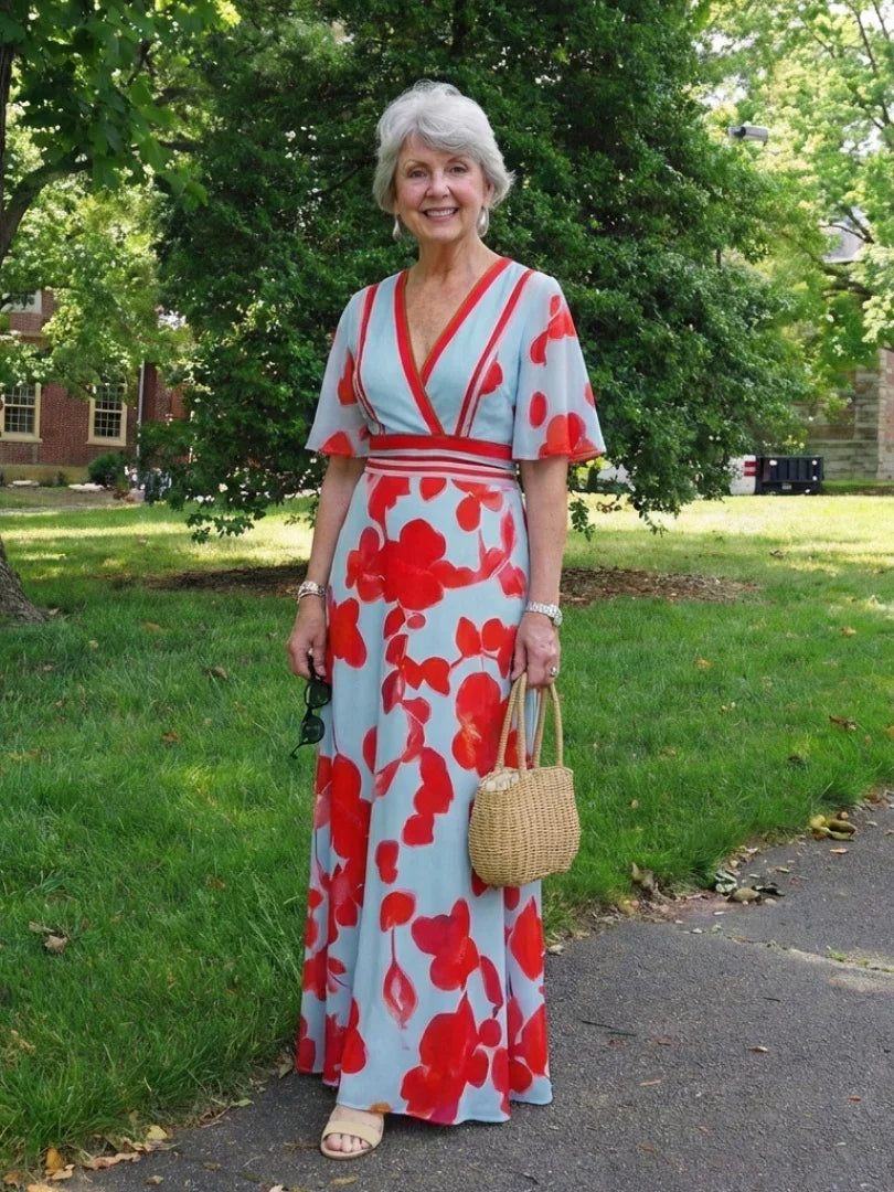 Charlotte | Floral V-Neck Short Sleeve Maxi Dress