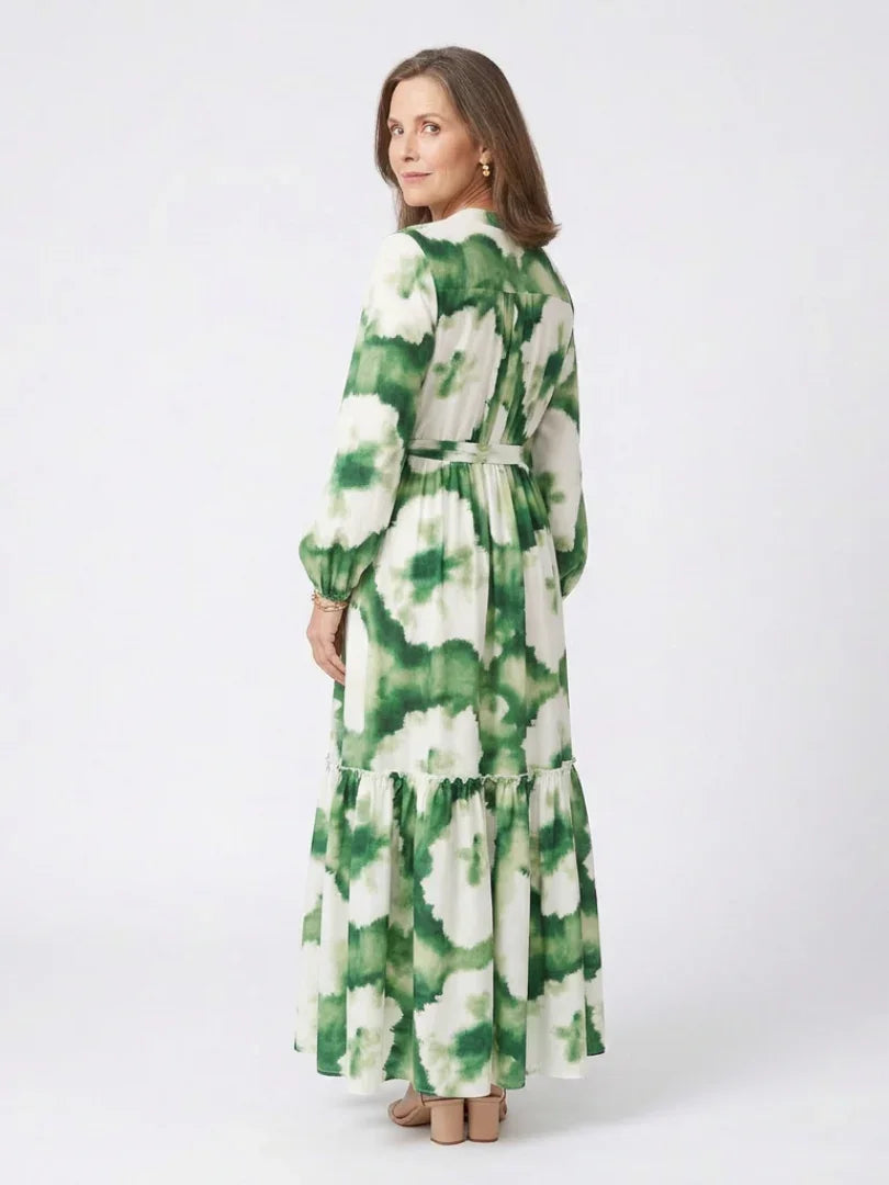 Marnie | Tie-Waist Long Sleeve Tiered Maxi Dress