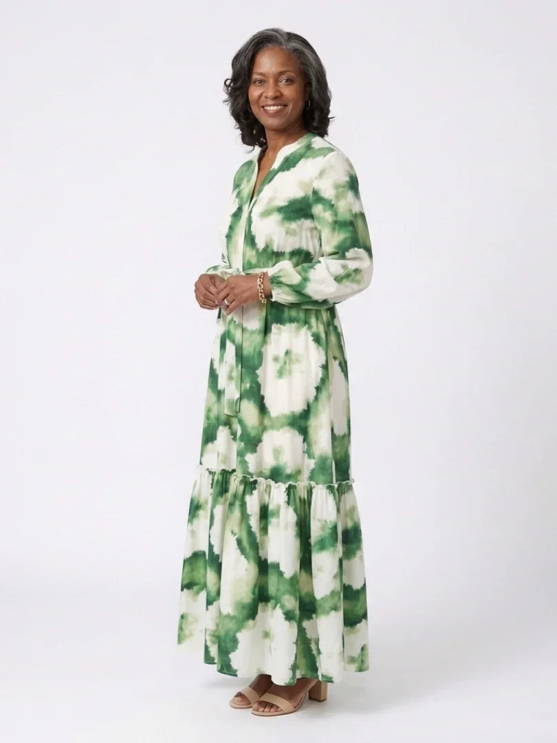 Marnie | Tie-Waist Long Sleeve Tiered Maxi Dress