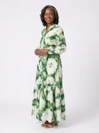 Marnie | Tie-Waist Long Sleeve Tiered Maxi Dress