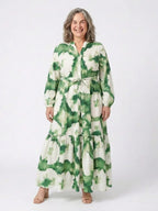 Marnie | Tie-Waist Long Sleeve Tiered Maxi Dress