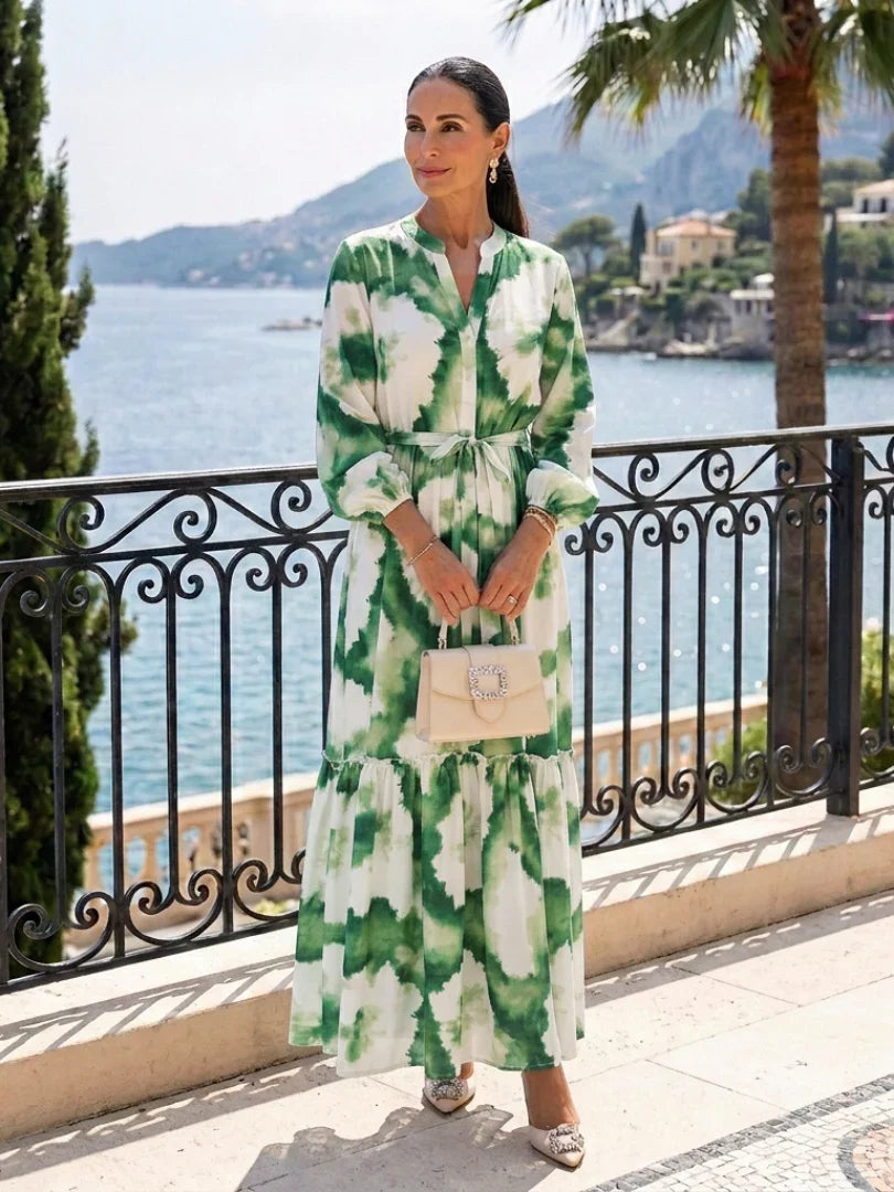 Marnie | Tie-Waist Long Sleeve Tiered Maxi Dress