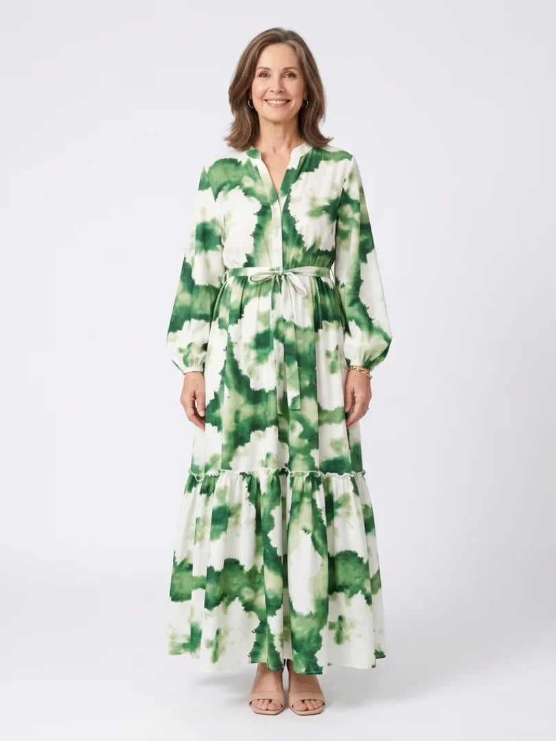 Marnie | Tie-Waist Long Sleeve Tiered Maxi Dress