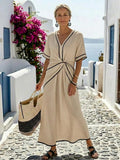 Felicity | Gathered Waist V-Neck Short Sleeve Midi Dress