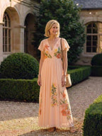 Zofia | Floral Pleated V-Neck Short Sleeve Maxi Dress