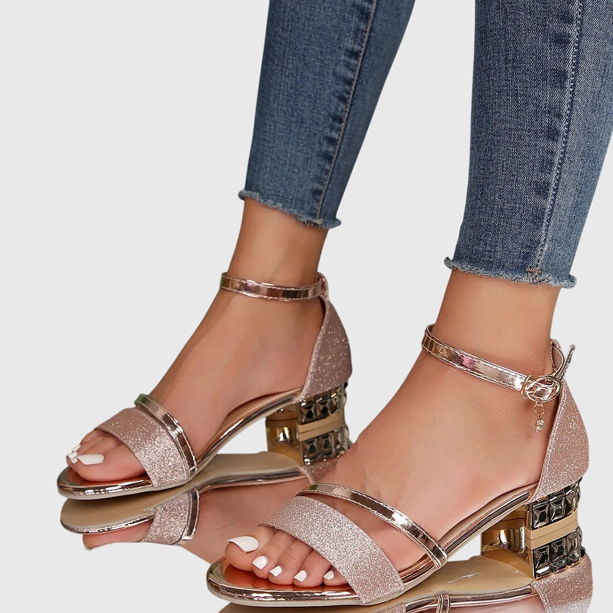 Thea | Embellished Low Heel Sandals