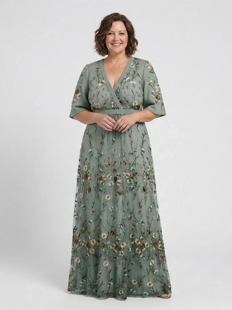 Leila | V-Neck Floral Sheer Sleeve Maxi Dress