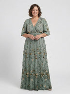 Leila | V-Neck Floral Sheer Sleeve Maxi Dress