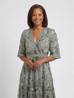 Leila | V-Neck Floral Sheer Sleeve Maxi Dress