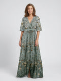Leila | V-Neck Floral Sheer Sleeve Maxi Dress