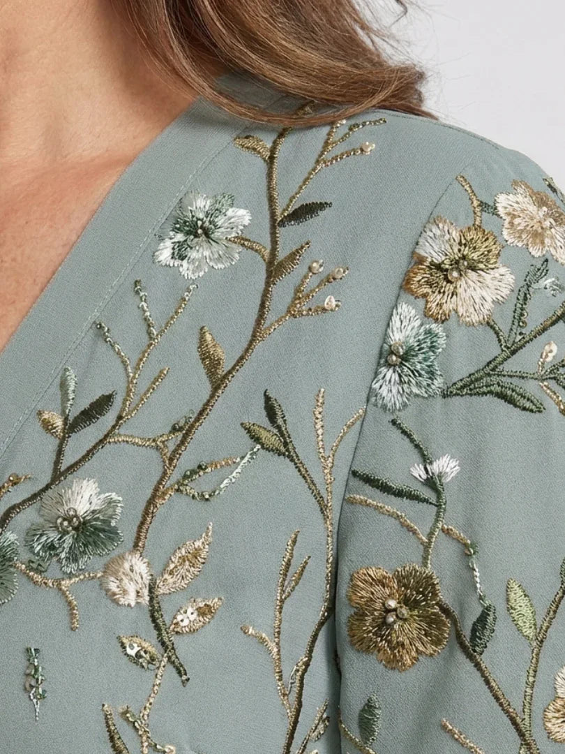 Leila | V-Neck Floral Sheer Sleeve Maxi Dress