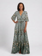 Leila | V-Neck Floral Sheer Sleeve Maxi Dress