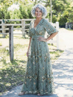 Leila | V-Neck Floral Sheer Sleeve Maxi Dress
