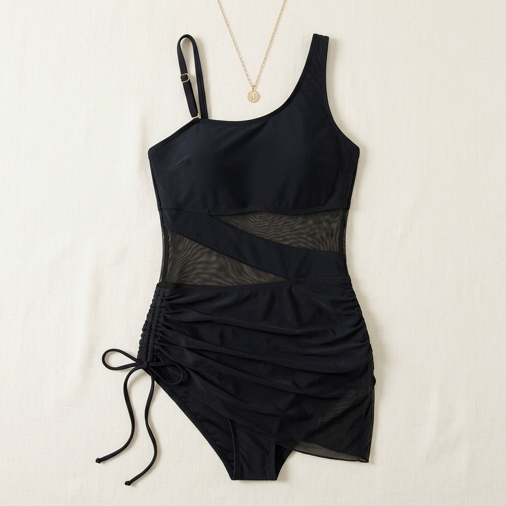 Odelia – Women's Mesh Panel Ruched One-Piece Swimsuit