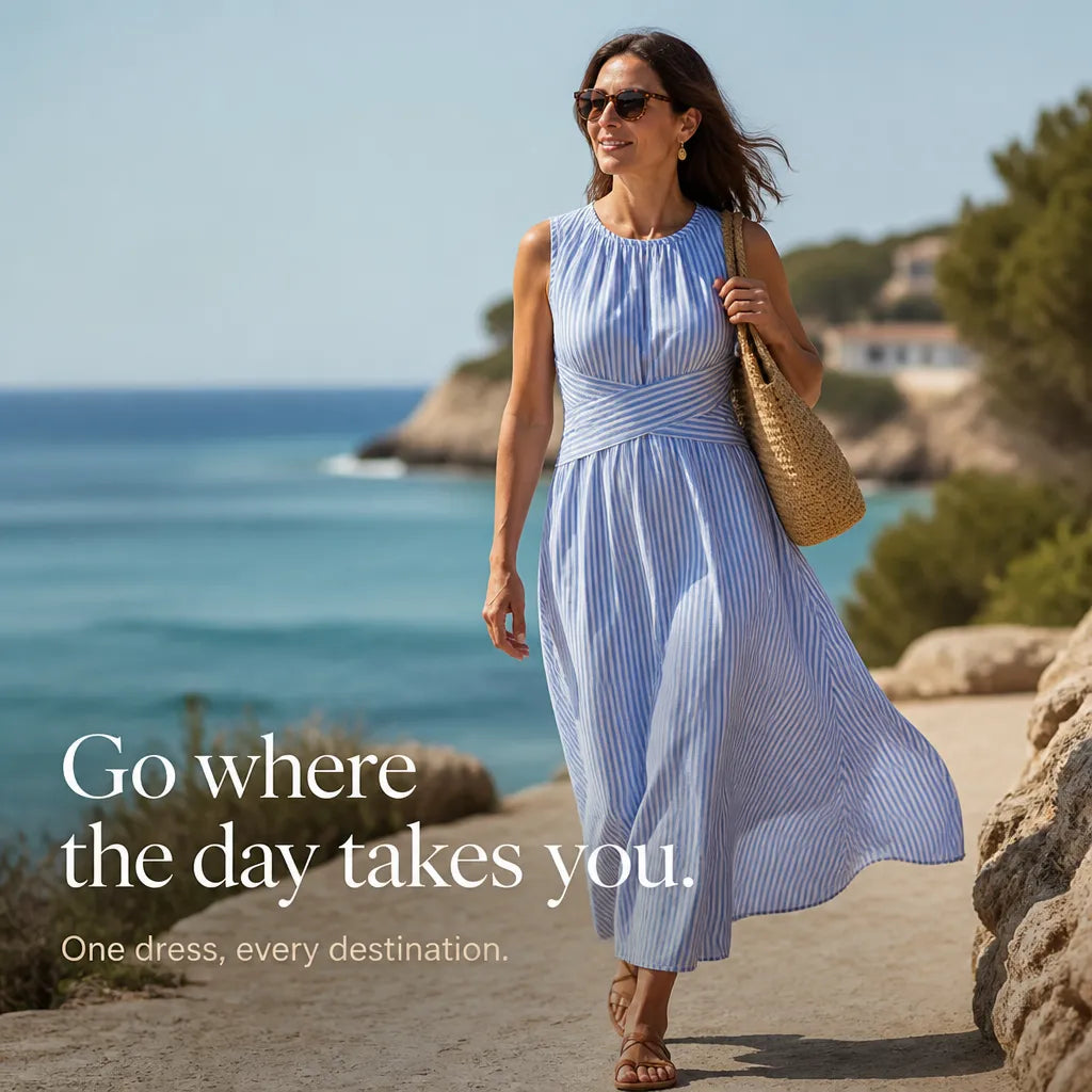 Veda | Sleeveless Striped Wrap-Waist Maxi Dress