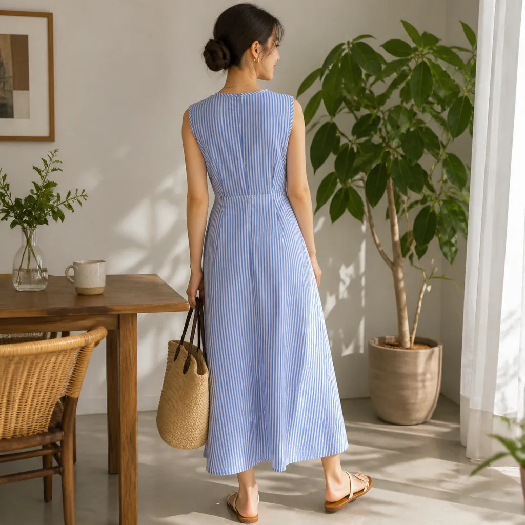 Veda | Sleeveless Striped Wrap-Waist Maxi Dress