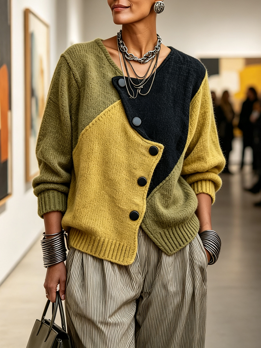 Matilda | Colour-Block Button-Detail Jumper