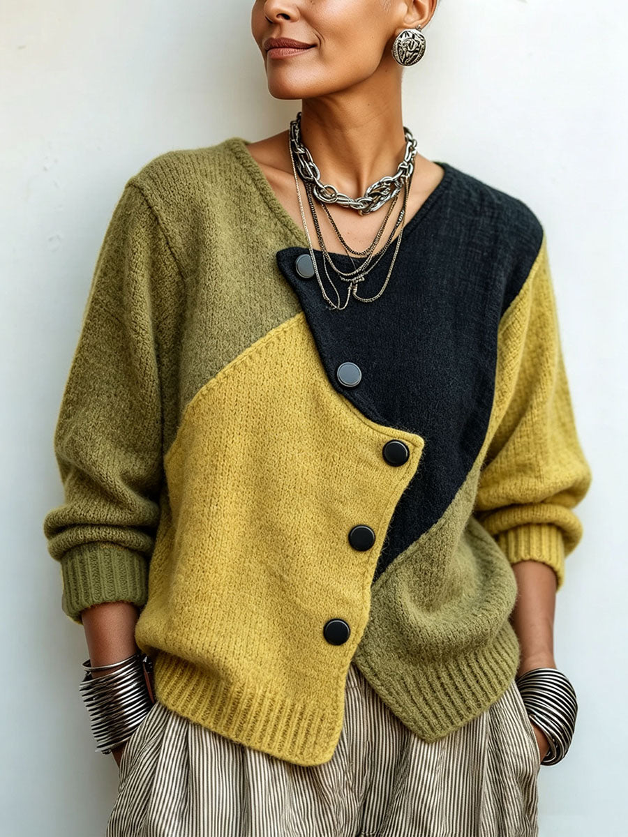 Matilda | Colour-Block Button-Detail Jumper
