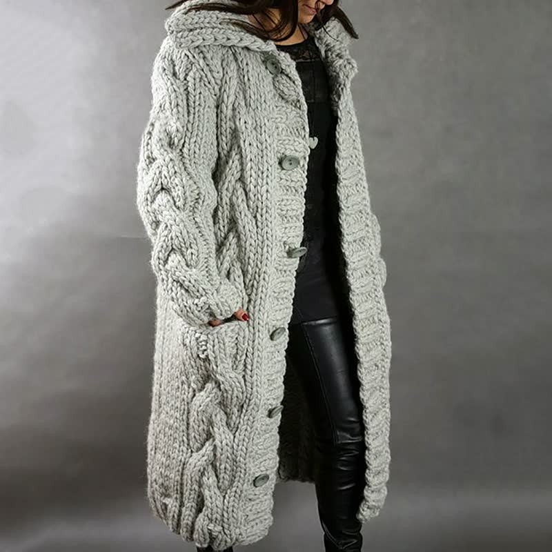 Karina | Chunky Cable-Knit Hooded Long Coat