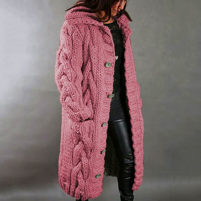 Karina | Chunky Cable-Knit Hooded Long Coat