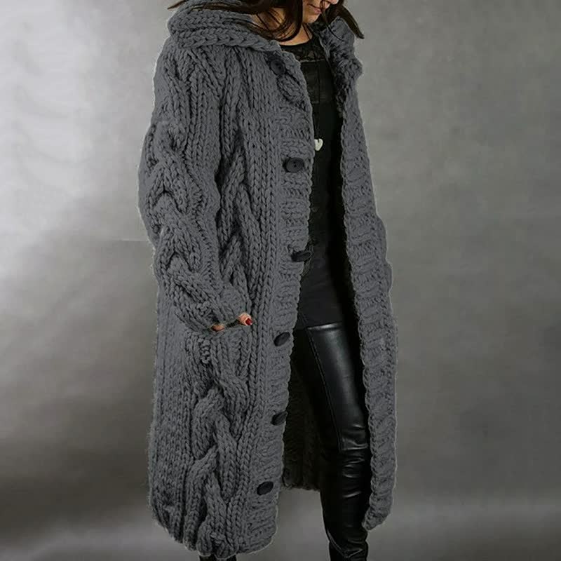 Karina | Chunky Cable-Knit Hooded Long Coat