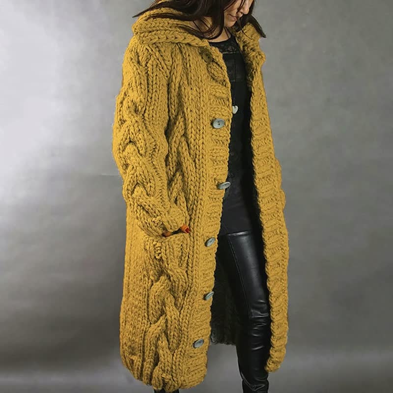 Karina | Chunky Cable-Knit Hooded Long Coat