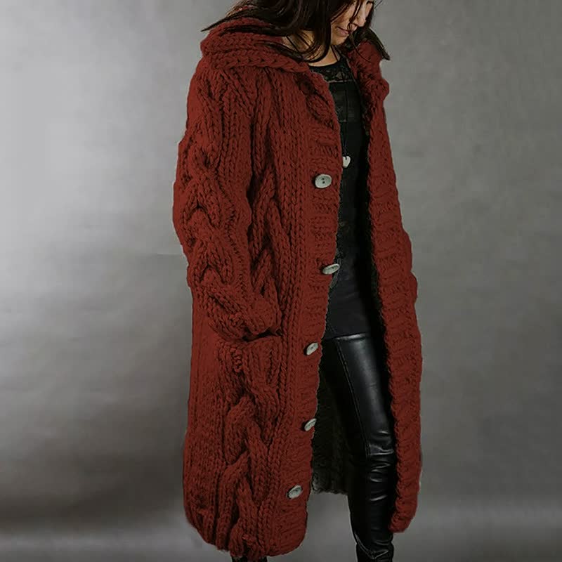 Karina | Chunky Cable-Knit Hooded Long Coat