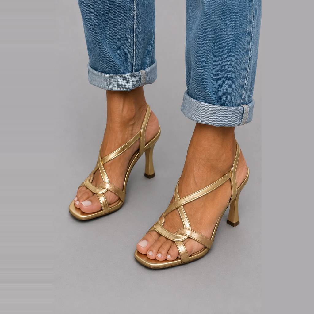Daria | Golden Strappy Slingback Heels