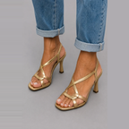 Daria | Golden Strappy Slingback Heels