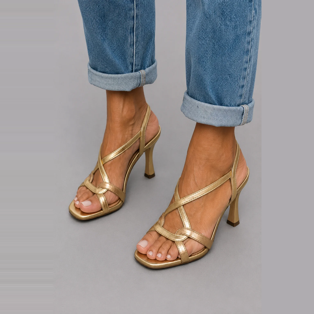 Daria | Golden Strappy Slingback Heels
