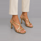 Daria | Golden Strappy Slingback Heels