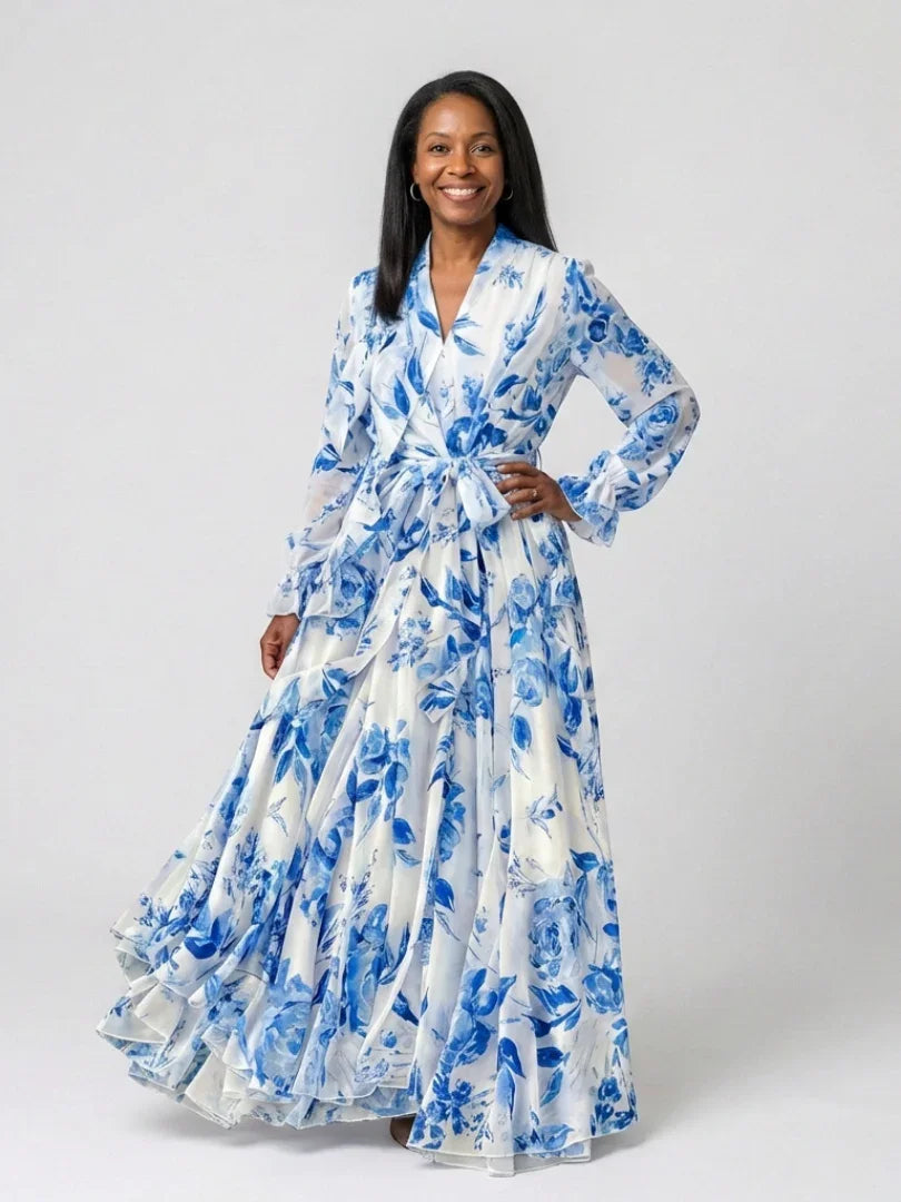 Piper | Long Sleeve Floral Wrap Maxi Dress