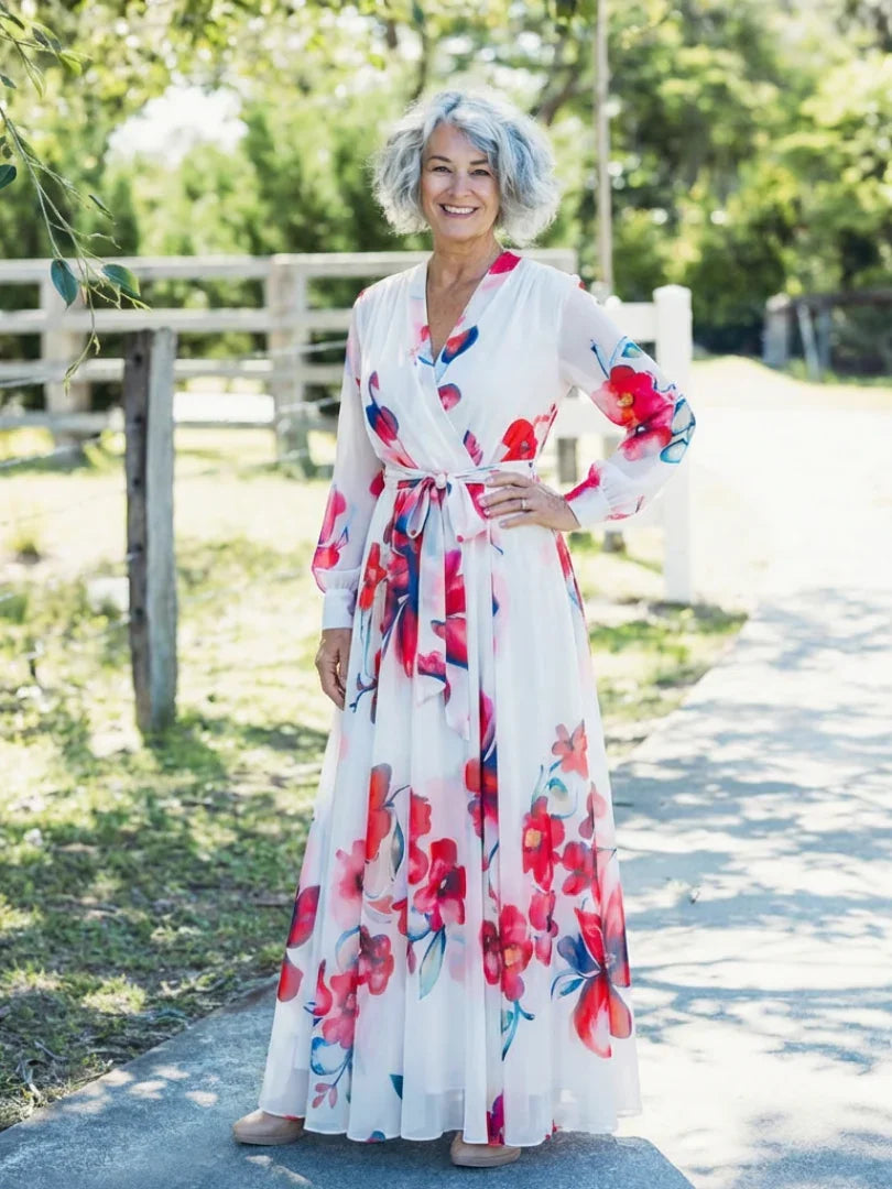 Piper | Long Sleeve Floral Wrap Maxi Dress