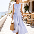 Veda | Sleeveless Striped Wrap-Waist Maxi Dress