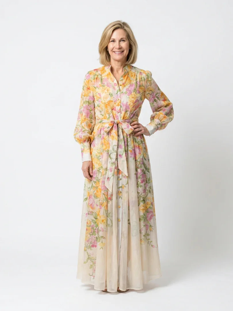 Penelope | Sheer Floral Long Sleeve Maxi Dress